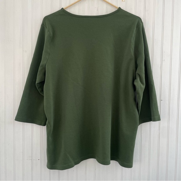 Quacker Factory Green Embroidered Floral Butterfly Long Sleeve Tee Size XL - Picture 2 of 7